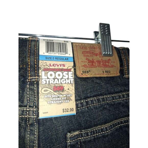 Levi's 569 Boys Jeans 5 Reg Adjustable Waist Loose Straight Fit Dark Wash - Picture 9 of 10